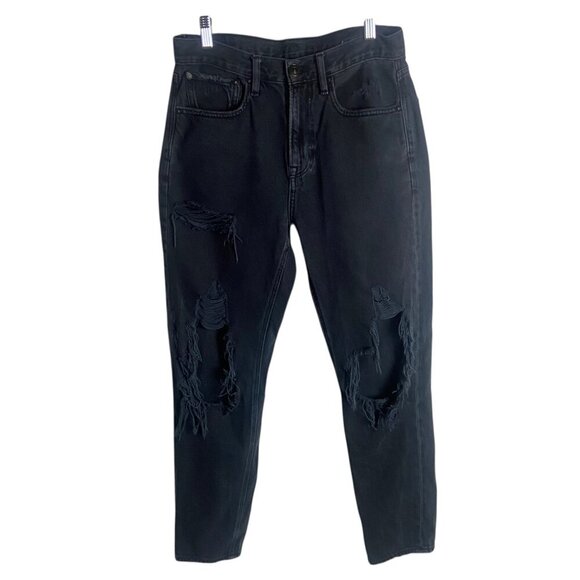 American Eagle Size 2 Jeans 90's Slim Boyfriend Black Denim Distressed High Rise - Picture 1 of 9